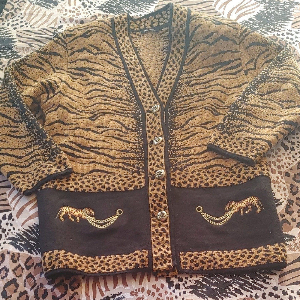 Animal Print Cardigan with Embroidered Details